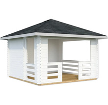 Pavillon de jardin en bois blanc avec toit en bitume