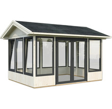 Maison de jardin en bois avec façade en verre et porte double
