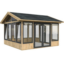 Maison de jardin en bois avec fenêtres et double porte