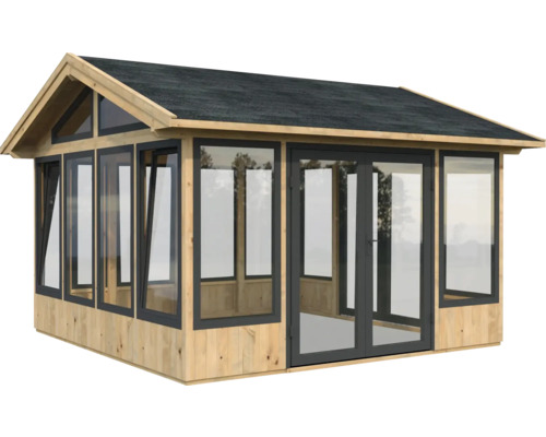 Pavillon Palmako Isabella 14,7 m² 401 x 401 cm imprégné par immersion marron Maison de jardin en bois avec fenêtres et double porte