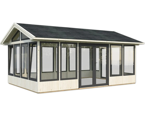 Pavillon de jardin en bois avec fenêtres et porte double