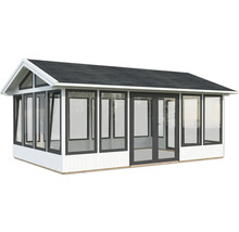 Pavillon de jardin avec façade en verre et toit à deux pans