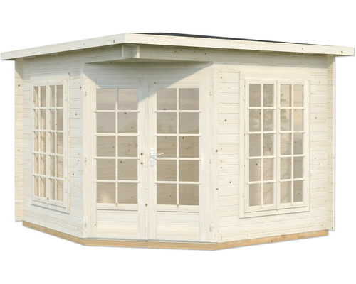 Abri de jardin en bois avec fenêtres et porte double