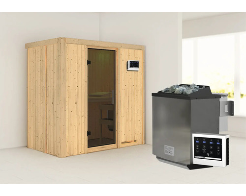 Sauna en bois avec poêle de sauna et pierres