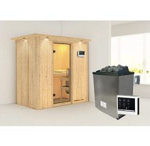 Holzsauna mit Saunaofen, Steinen und Steuerung