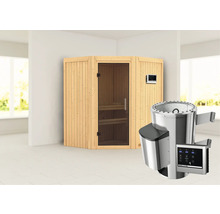 Sauna d''angle en bois avec poêle de sauna et panneau de commande numérique