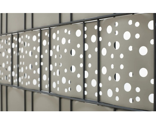 Sichtschutzstreifen Konsta für Doppelstabmatte Kreise PVC 5 Streifen 251 x 19 cm grau Dekorativer Sichtschutz mit Lochmuster und Metallrahmen