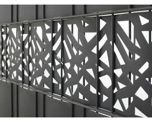 Sichtschutzstreifen Konsta für Doppelstabmatte PVC 5 Streifen 251,5 x 19,2 cm anthrazit Dekorativer Metallzaun mit abstrakten Ausschnitten