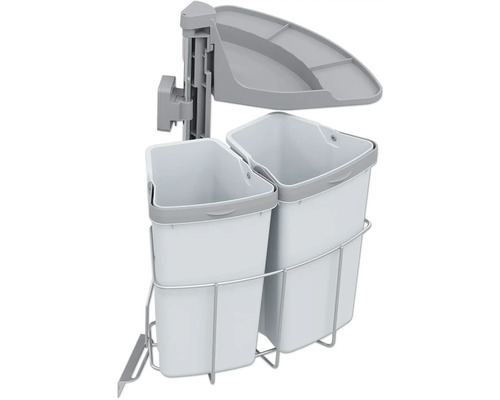 Vauth & Sagel Mülltrennsystem VS ENVI Center-2-18L Anzahl Fächer 2 9 Liter silber grau Abfalltrennsystem mit zwei Behältern und Ablageschale
