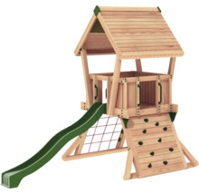 Tour de jeux avec toboggan, mur d''escalade et filet