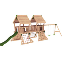 Tour de jeux en bois avec toboggan, mur d''escalade et balançoire