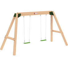 Portique en bois avec deux balançoires pour le jardin