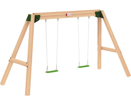 Portique en bois avec deux balançoires pour le jardin