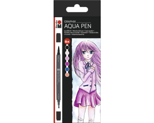Crayons aquarelle Marabu Aqua Pen Graphix Make Manga lot de 6 Marabu Aqua Pen Graphix feutres aquarelle, lot de six