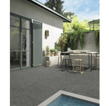Dalle de terrasse en grès cérame fin Pebbles Dark Grey 60 cm x 60 cm x 2 cm