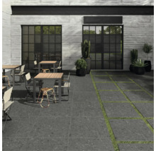 Dalle de terrasse en grès cérame fin Pebbles Dark Grey 90 cm x 90 cm x 2 cm