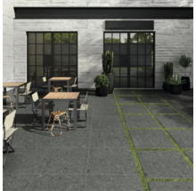 Dalle de terrasse en grès cérame fin Pebbles Dark Grey 90 cm x 90 cm x 2 cm