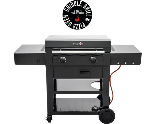 Char-Broil Logo, 3-in-1 Grillplatte, Grill und Pizzaofen mit Ablageflächen und Rädern