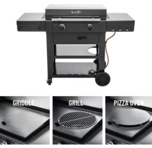 Chariot de barbecue avec plaque de cuisson, grille et couvercle de four à pizza