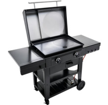 Chariot de barbecue noir avec plaque de cuisson et tablettes
