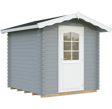 Abri de jardin gris avec porte et fenêtres