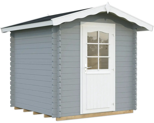 Abri de jardin gris avec porte et fenêtres