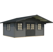 Abri de jardin en bois avec fenêtres et porte double