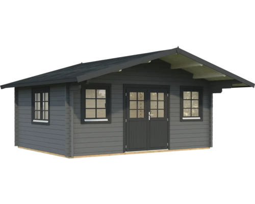 Abri de jardin en bois avec fenêtres et porte double
