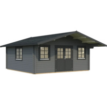 Gartenhaus aus Holz mit Fenstern und Doppeltür