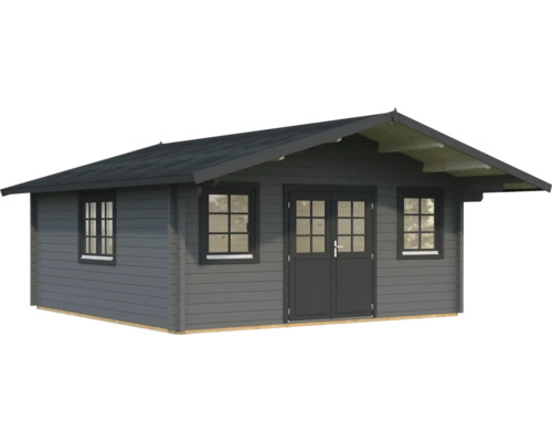 Gartenhaus aus Holz mit Fenstern und Doppeltür