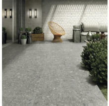 Dalle de terrasse en grès cérame fin Pebbles Grey 90 cm x 90 cm x 2 cm