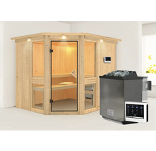 Sauna d''angle avec poêle et commande de sauna