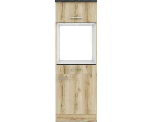 Küchenschrank mit Holzstruktur und offenem Fach