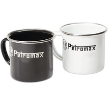 Zwei Emaille Tassen mit Petromax Logo