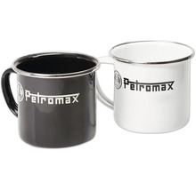 Zwei Emaille Tassen mit Petromax Logo