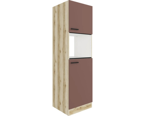 Armoire haute avec deux portes, compartiment ouvert et poignées