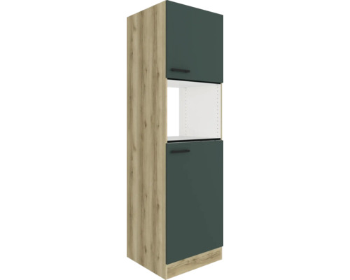 Meuble de cuisine avec deux portes et un compartiment ouvert aspect bois