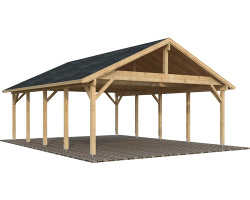 Carport double Palmako Robert 40,6 m² 555 x 732 cm apprêt par immersion marron Carport en bois avec toit