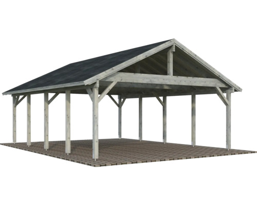 Carport double Palmako Robert 40,6 m² 555 x 732 cm apprêt par immersion gris Carport en bois avec toit