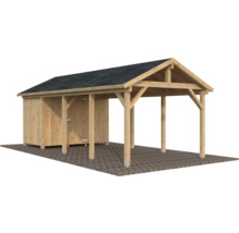 Holzcarport mit Geräteschuppen und Satteldach