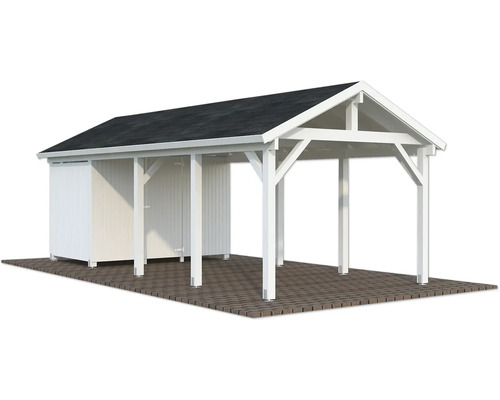 Carport mit Geräteschuppen aus Holz