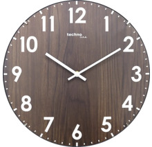 Horloge murale ronde avec aspect bois et chiffres blancs