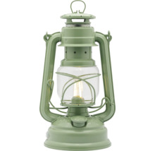 Lampe à pétrole verte en métal avec globe en verre