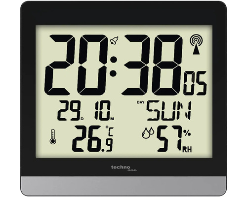 Techno Line Funk-Wetterstation mit Anzeige von Uhrzeit, Datum, Temperatur und Luftfeuchtigkeit