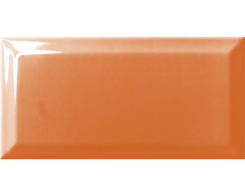 Metrofliese mit Facette naranja glänzend 10x20 cm Einzelne orangefarbene Fliese mit abgeschrägter Kante