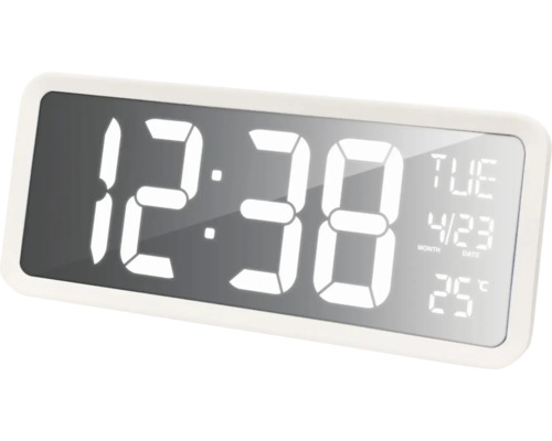 Digitaluhr mit Anzeige von Uhrzeit, Datum und Temperatur