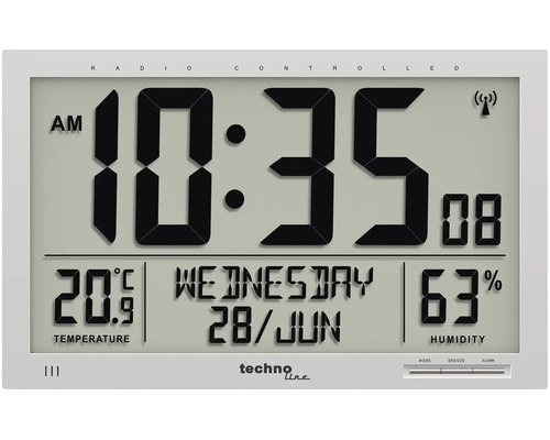 Funkgesteuerte Wetterstation mit Anzeige von Uhrzeit, Datum, Temperatur und Luftfeuchtigkeit