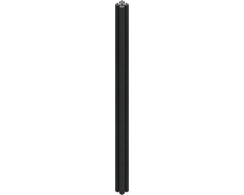 Poteau de clôture en aluminium anthracite avec quatre rainures pour l'insertion de panneaux de clôture.