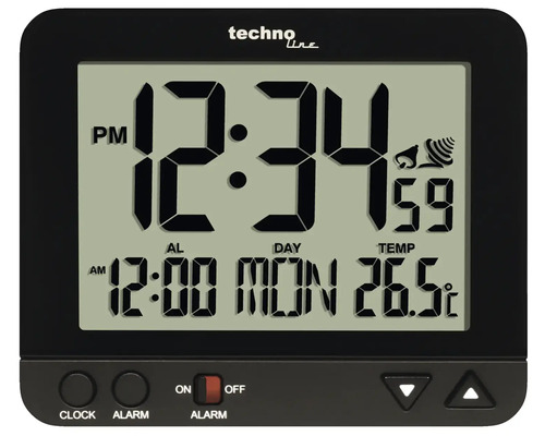 Techno Line Digitalwecker mit Anzeige von Uhrzeit, Datum und Temperatur