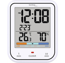 Logo Techno Line. Thermo-hygromètre numérique avec affichage de l''heure, de la date, de la température et de l''humidité.